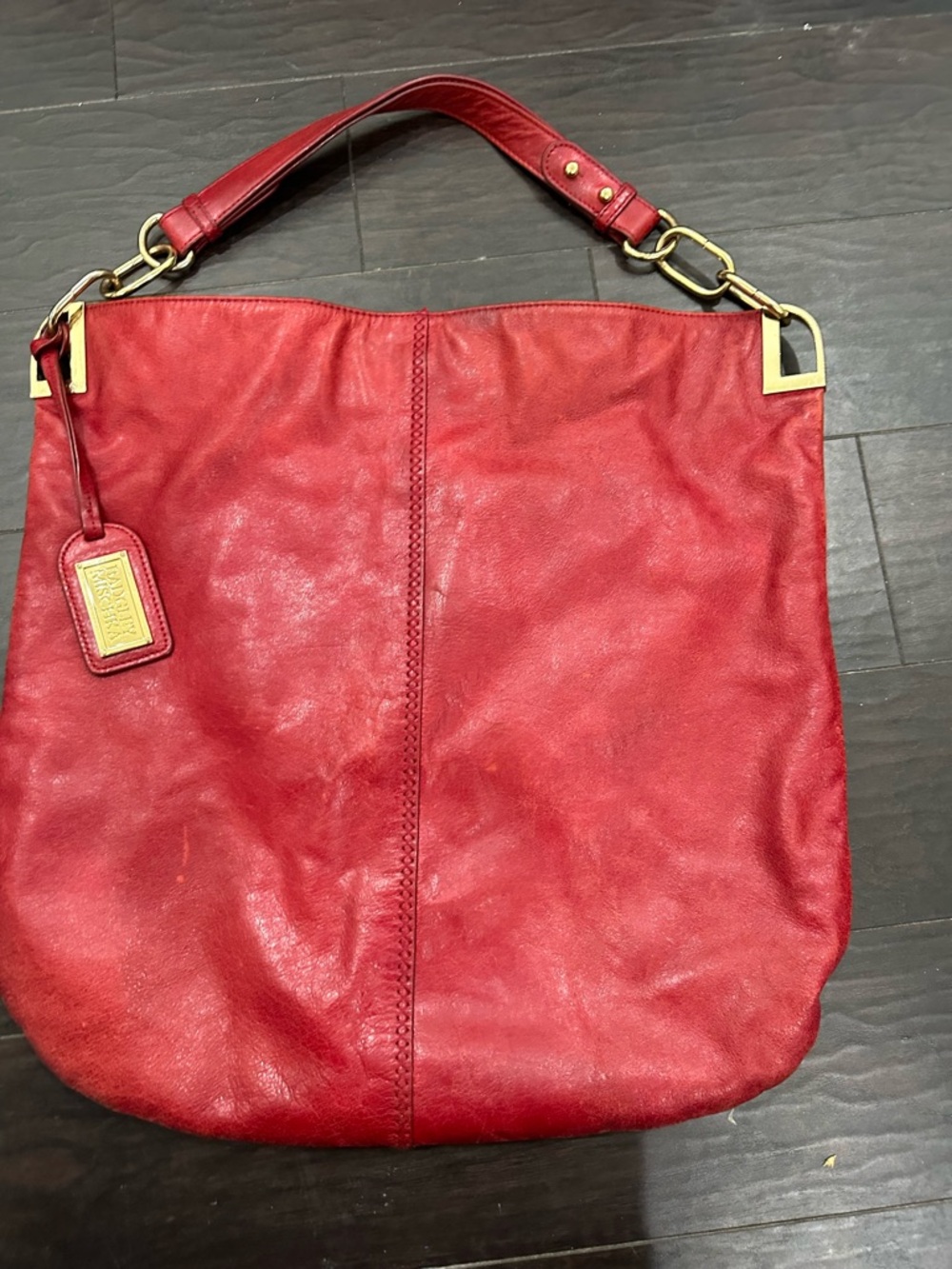 Red Leather BADGLEY MISCHKA Shoulder Tote Bag with Gold Hardware